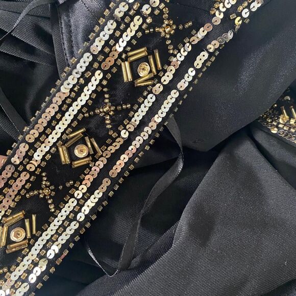 Betsy & Adam Black One Shoulder Dress with Gold Accents - Picture 5 of 9